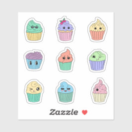 9 Mooie Pastel Kawaii Cupcake Stickers Vel