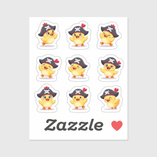 9 Mooie Piraat Eend Stickers Vel (Vel)