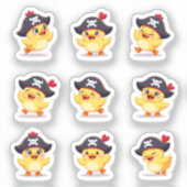 9 Mooie Piraat Eend Stickers Vel (Voorkant)
