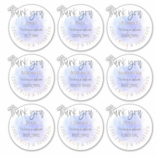 9 Namen Bedankt Bericht Bruiloft Individueel Lila Sticker