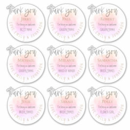 9 Namen Dank u Bericht Bruids Individueel Roze Sticker