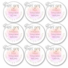 9 namen dank u bericht bruids partij individu sticker