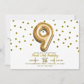 9 Negen gouden ballon Confetti 9e verjaardagsfeest Kaart (Voorkant)