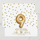 9 Negen gouden ballon Confetti 9e verjaardagsfeest Kaart (Voorkant / Achterkant)