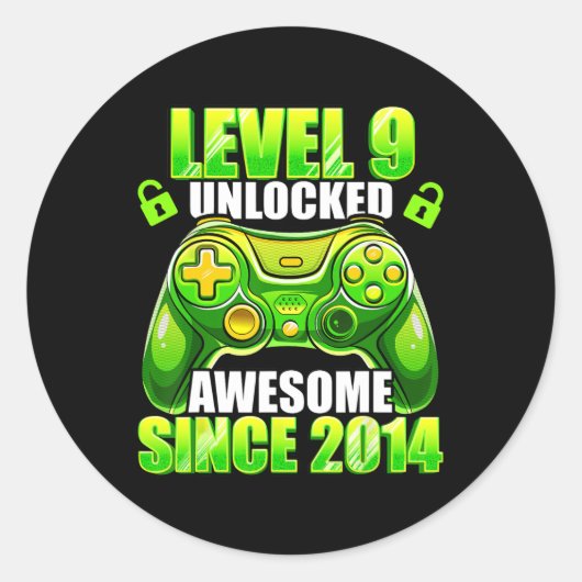 9 Ontgrendeld Geweldige 2014 Video Game 9th Birthd Ronde Sticker (Voorkant)