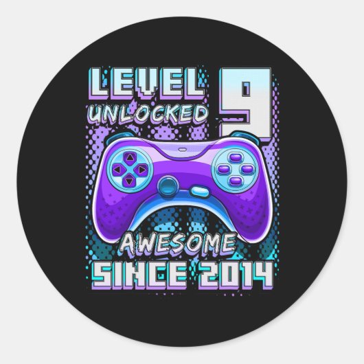 9 Ontgrendeld Geweldige 2014 Video Game 9th Birthd Ronde Sticker (Voorkant)