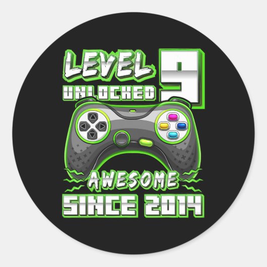 9 Ontgrendeld Geweldige 2014 Video Game 9th Birthd Ronde Sticker (Voorkant)