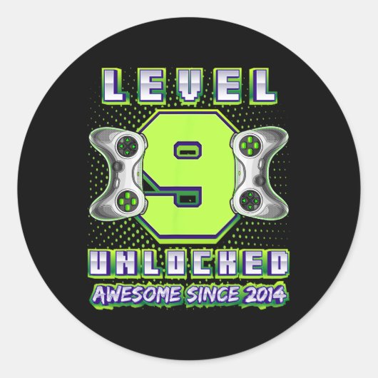 9 Ontgrendeld Geweldige 2014 Video Game 9th Birthd Ronde Sticker (Voorkant)