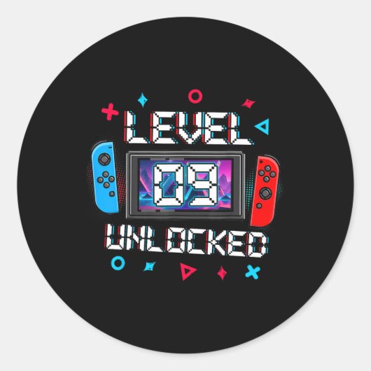 9 Ontgrendelde Gamer 9e Verjaardag Gift Video Game Ronde Sticker (Voorkant)