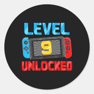 9 Ontgrendelde Gamer 9e Verjaardag Gift Video Game Ronde Sticker