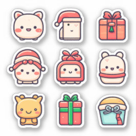 9-pack Schattigee Kawaii-Kerst sticker