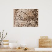 9 Panel Sepia Version de L'Isle Wereldkaart Lijst  Poster (Keuken)