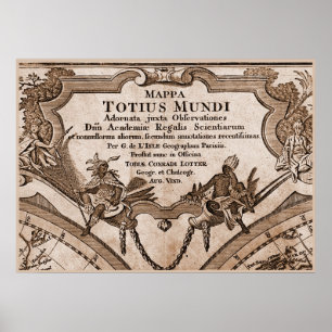 9 Panel Sepia Version de L'Isle Wereldkaart Lijst Poster