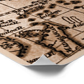 9 Panel Sepia Version de L'Isle Wereldkaart Lijst  Poster (Hoek)