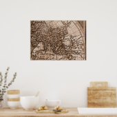 9 Panel Sepia Version de L'Isle Wereldkaart Lijst  Poster (Keuken)