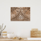 9 Panel Sepia Version de L'Isle Wereldkaart Lijst  Poster (Keuken)