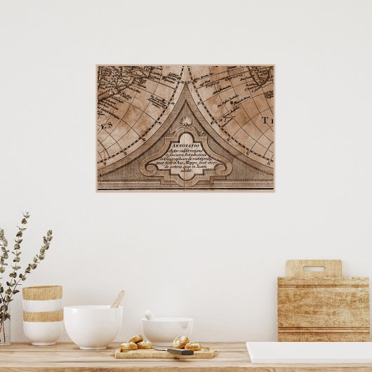 9 Panel Sepia Version de L'Isle Wereldkaart Lijst  Poster (Keuken)