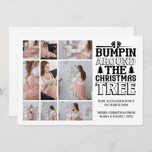 9 Photo Christmas Tree Pregnancy Announcement Feestdagenkaart (Voorkant / Achterkant)
