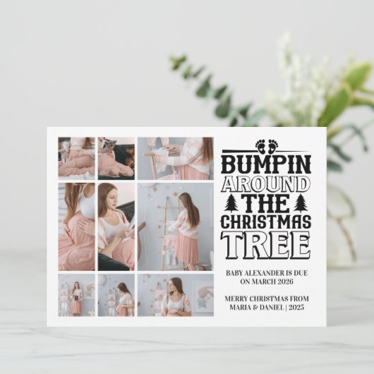 9 Photo Christmas Tree Pregnancy Announcement Feestdagenkaart (Staand voorkant)