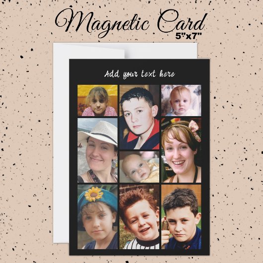 9 photo collage add text black magnetic card magnetische uitnodiging