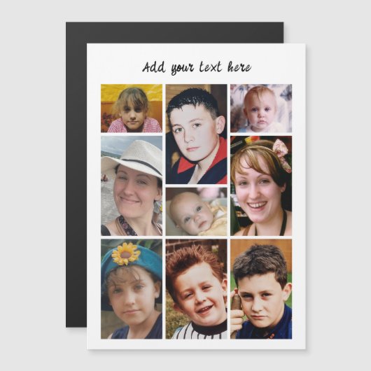 9 photo collage add text white magnetic card magnetische uitnodiging (Voorkant / Achterkant)