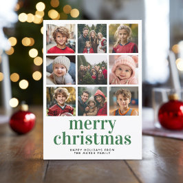 9 Photo Collage Merry Christmas green red plaid Feestdagenkaart