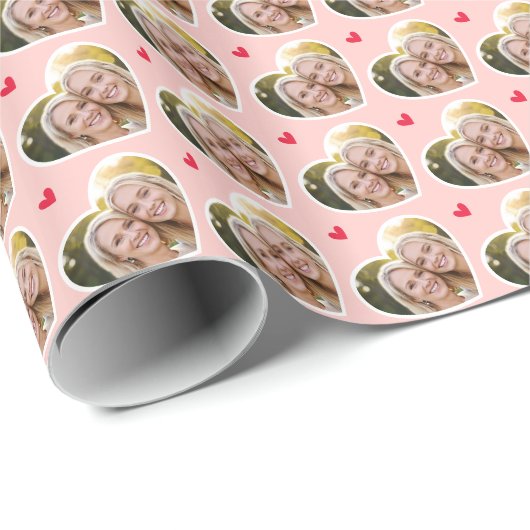 9 Photo Cute Love Heart Elegant Apricot Pink Cadeaupapier (Rol Hoek)