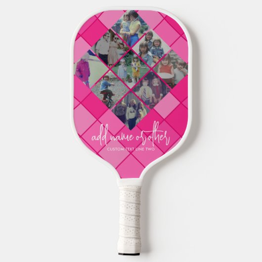 9 Photo Diamond Pattern Collage - Hot Pink Girly Pickleball Paddle (Achterkant)