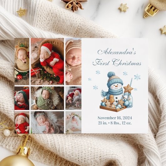 9 Photo First Christmas Birth Announcement Feestdagenkaart