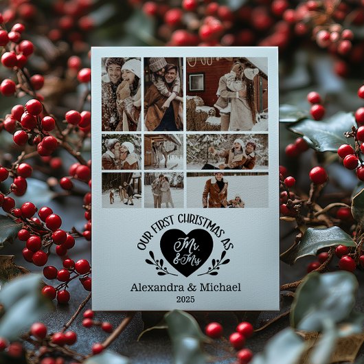 9 Photo Heart First Christmas as Mr & Mrs Feestdagenkaart