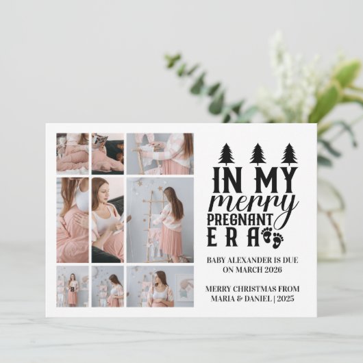 9 Photo In My Merry Pregnant Era Christmas Feestdagenkaart (Staand voorkant)