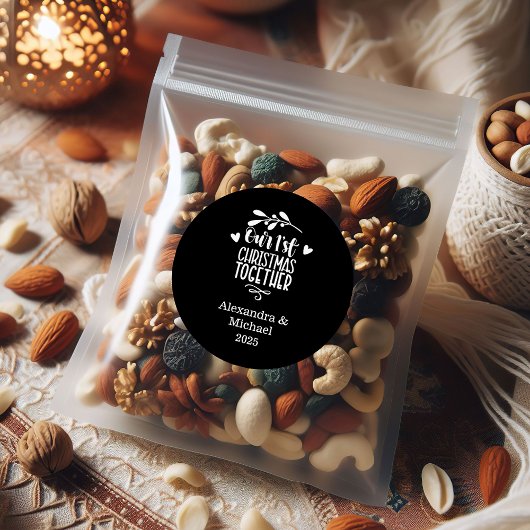 9 Photo Minimalist First Christmas Together Ronde Sticker