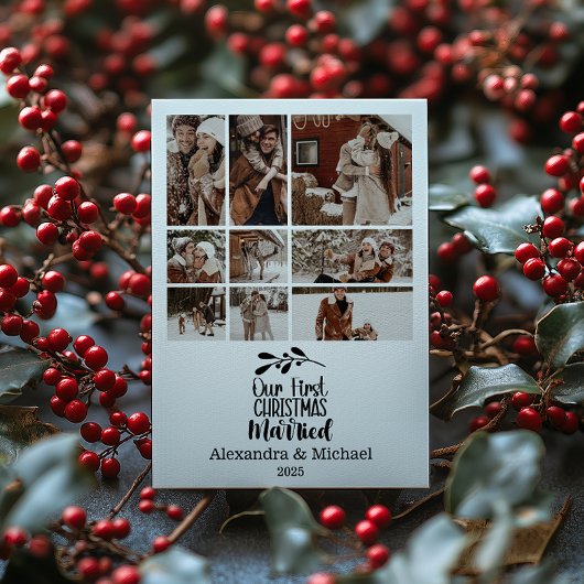 9 Photo Minimialist Our First Christmas Married Feestdagenkaart