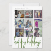 9 Photo Offset - Happy Holidays Large Script Green Feestdagenkaart (Voorkant)