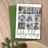 9 Photo Offset - Happy Holidays Large Script Green Feestdagenkaart