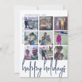 9 Photo Offset - Happy Holidays Navy Holiday Card Feestdagenkaart (Voorkant)