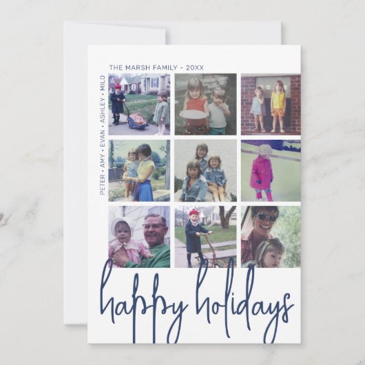 9 Photo Offset - Happy Holidays Navy Holiday Card Feestdagenkaart (Voorkant)