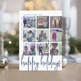 9 Photo Offset - Happy Holidays Navy Holiday Card Feestdagenkaart