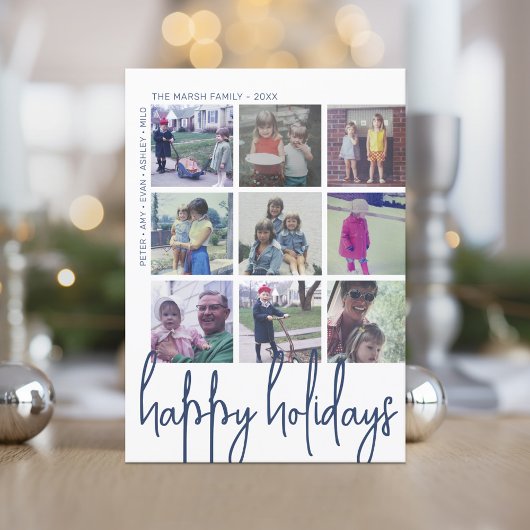 9 Photo Offset - Happy Holidays Navy Holiday Card Feestdagenkaart