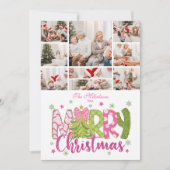 9 Photo Pink Green Bow Tree Merry Christmas Feestdagenkaart (Voorkant)