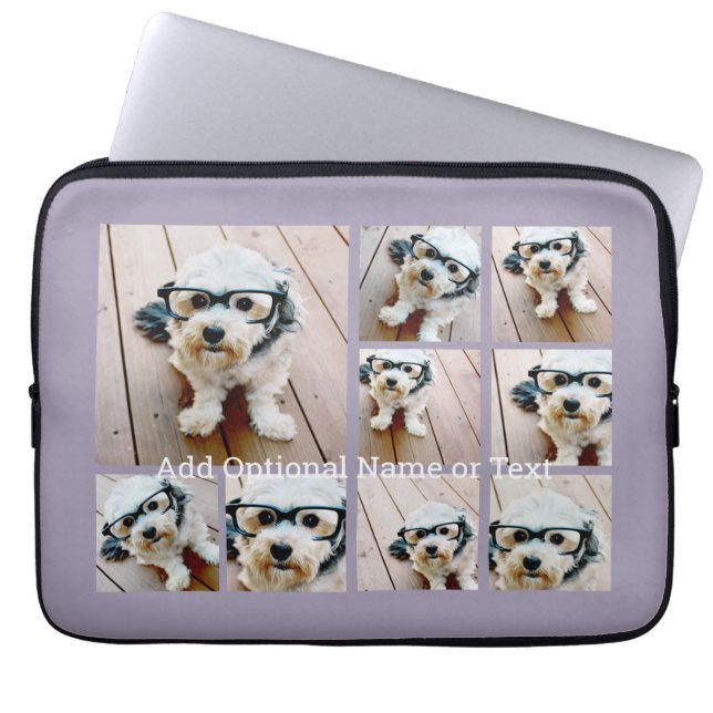 9 Photo Square Collage - met tekst - orchidee paar Laptop Sleeve (Voorkant)