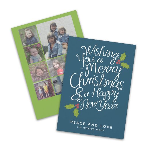 9 Photo Whimsical Calligraphy kerst HNY Feestdagenkaart