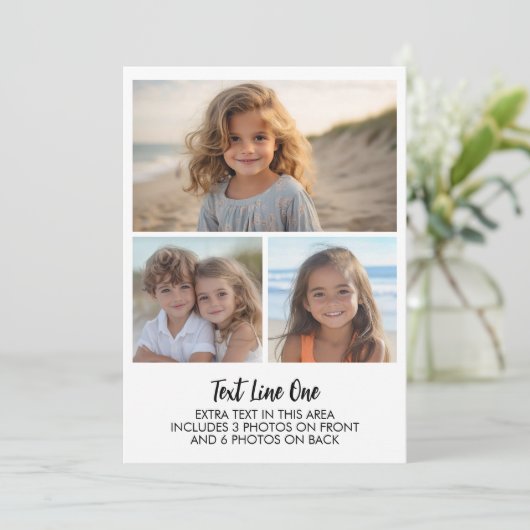 9 Photos - 3 Front, 6 Back - Black Text on White Kaart (Staand voorkant)