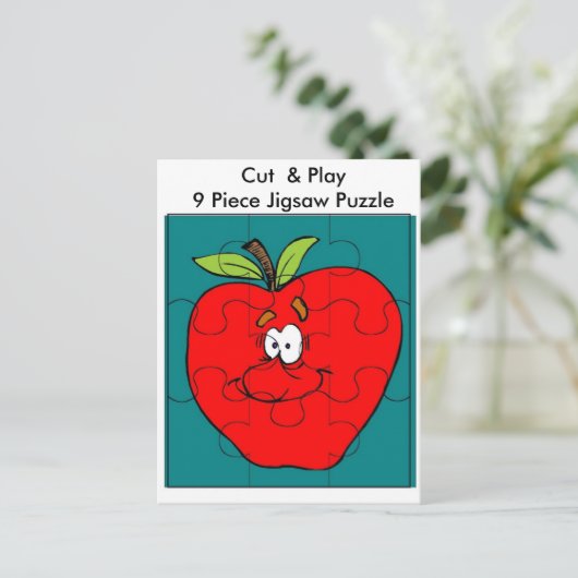 9 Piece Cut & Play Apple Puzzle Briefkaart (Staand voorkant)