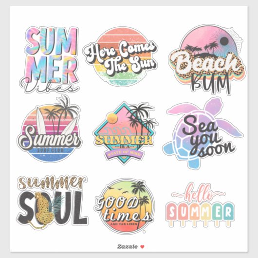 9 Retro Neon Tropical Summer Beach Sticker (Vel)
