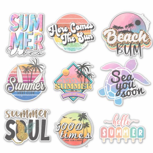 9 Retro Neon Tropical Summer Beach Sticker (Voorkant)