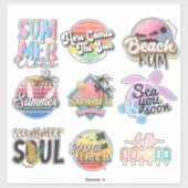 9 Retro Neon Tropische Zomer Strand Sticker (Vel)