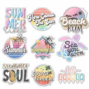 9 Retro Neon Tropische Zomer Strand Sticker