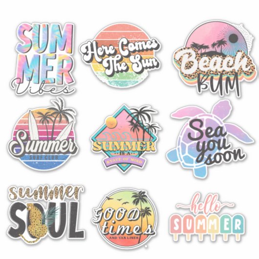 9 Retro Neon Tropische Zomer Strand Sticker (Voorkant)