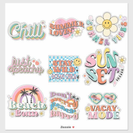 9 Retro Tropical Summer Beach Neon Sticker (Vel)